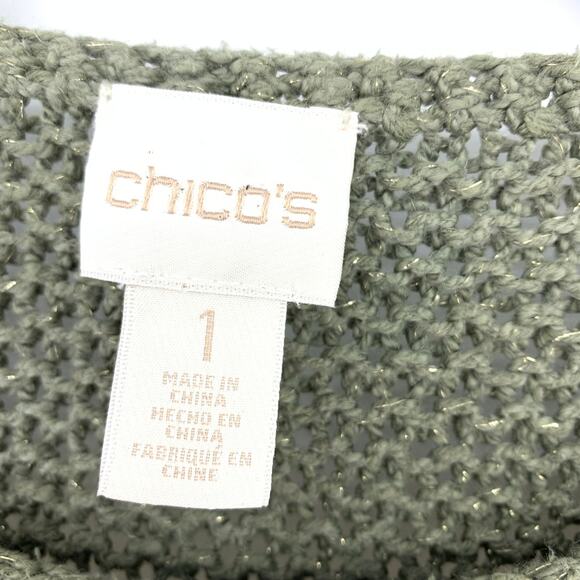 Chico's Sweater Women's 1 US M Block Textured Knit Striped Pullover Olive White - Picture 5 of 6